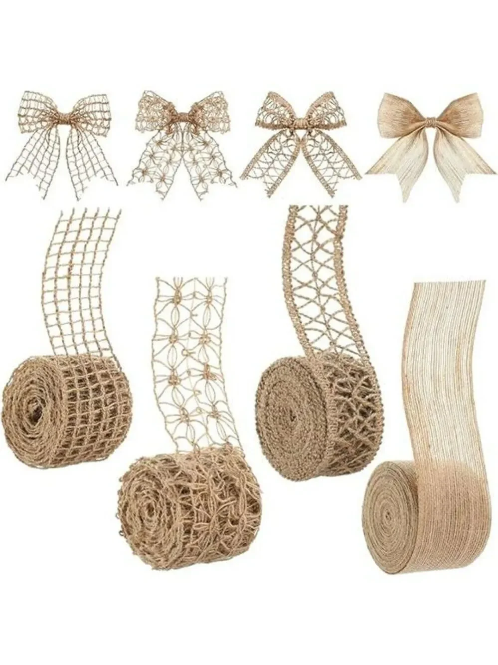 Burlap Ribbon 4 Rolls Natural Jute Lace 2 Inch x 16 Yards for Crafts Wedding Dec